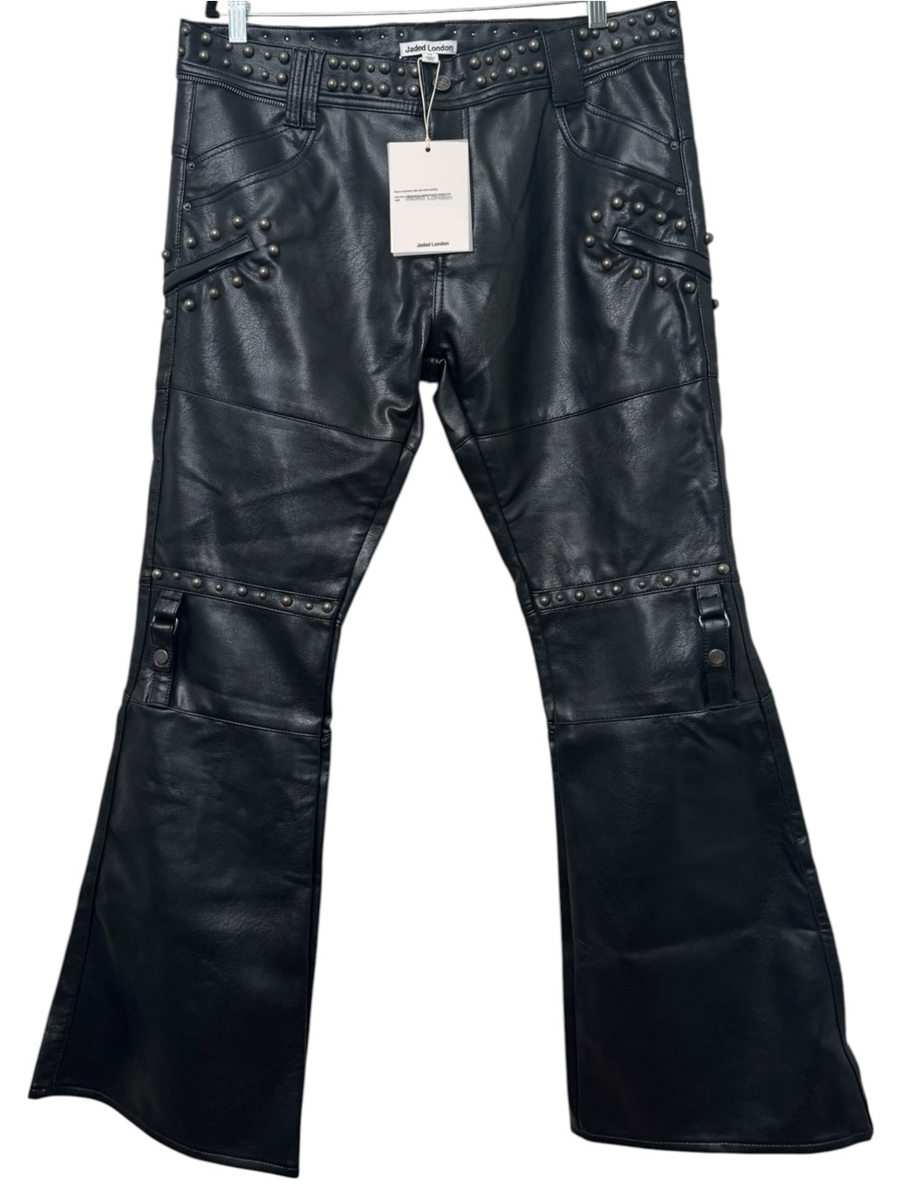 NWT Jaded London Black Faux Leather Studded Flare Pants Jeans